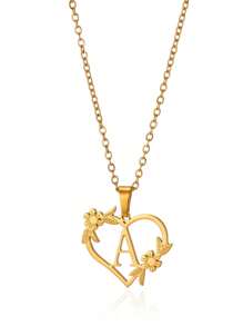 1pc Fashionable Stainless Steel Alphabet & Heart & Flower Design Necklace, Suitable For Women's Parties And Festivals, Jewelry Gift Valentines,Mom,Mother,Mother's Day,Gift