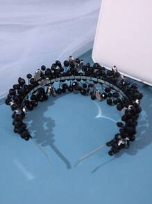 1 pieza Diadema de novia hecha a mano con cuentas de cristal y decoración de rhinestone, accesorios para el Día de San Valentín, accesorios para el cabello de boda - Negro - Ver 4