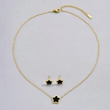 3 件/套金色不锈钢镀黑花项链耳环组合，时尚、复古、甜美、酷炫设计，适合男士、女士、情侣、街头派对、日常通勤情人节、妈妈、母亲、母亲节、礼物 - 金色 - 查看 5