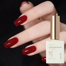 1pc Red Ice-Through Gel Nail Polish 15ML Soak Off Glitter Gel Polish For All Seasons - Home Salon Nail Art DIY - 紅色 - 查看 2