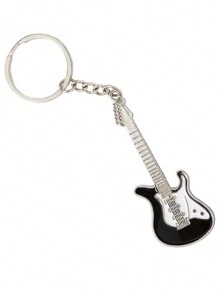 1 pieza Llavero de guitarra de metal creativo para hombres, colgante de instrumento musical, accesorio para coche, adorno para bolso, accesorio escolar, gótico y Y2K lindo - Blanco y Negro - Ver 3