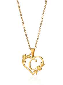 1pc Fashionable Stainless Steel Alphabet & Heart & Flower Design Necklace, Suitable For Women's Parties And Festivals, Jewelry Gift Valentines,Mom,Mother,Mother's Day,Gift
