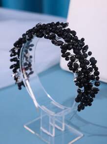 1 pieza Diadema de novia hecha a mano con cuentas de cristal y decoración de rhinestone, accesorios para el Día de San Valentín, accesorios para el cabello de boda - Negro - Ver 3