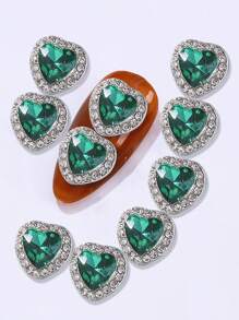 10入組合金心形鑲嵌水鑽指甲藝術裝飾