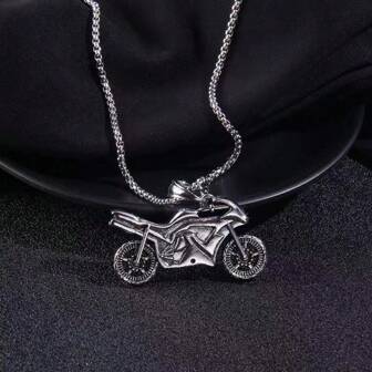 1pc Men Retro Motorcycle Necklace Personalized Chopper Pendant Hip Hop Sweater Chain Punk Style Jewelry Decoration