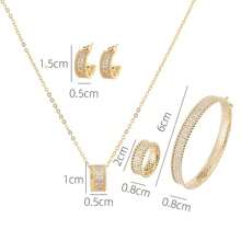 4入組時尚奢華方格氧化鋯星空設計閉合環,手鍊,項鍊,耳環套裝,適用於女性日常和派對穿著 - 首飾套裝 - 查看 7