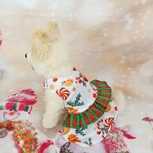 聖誕節紅綠色格紋寵物裙,帶蕾絲修飾