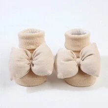 1 雙裝新生兒嬰兒襪子嬰兒襪子防滑蝴蝶結幼兒襪子 - 米色 - 查看 1