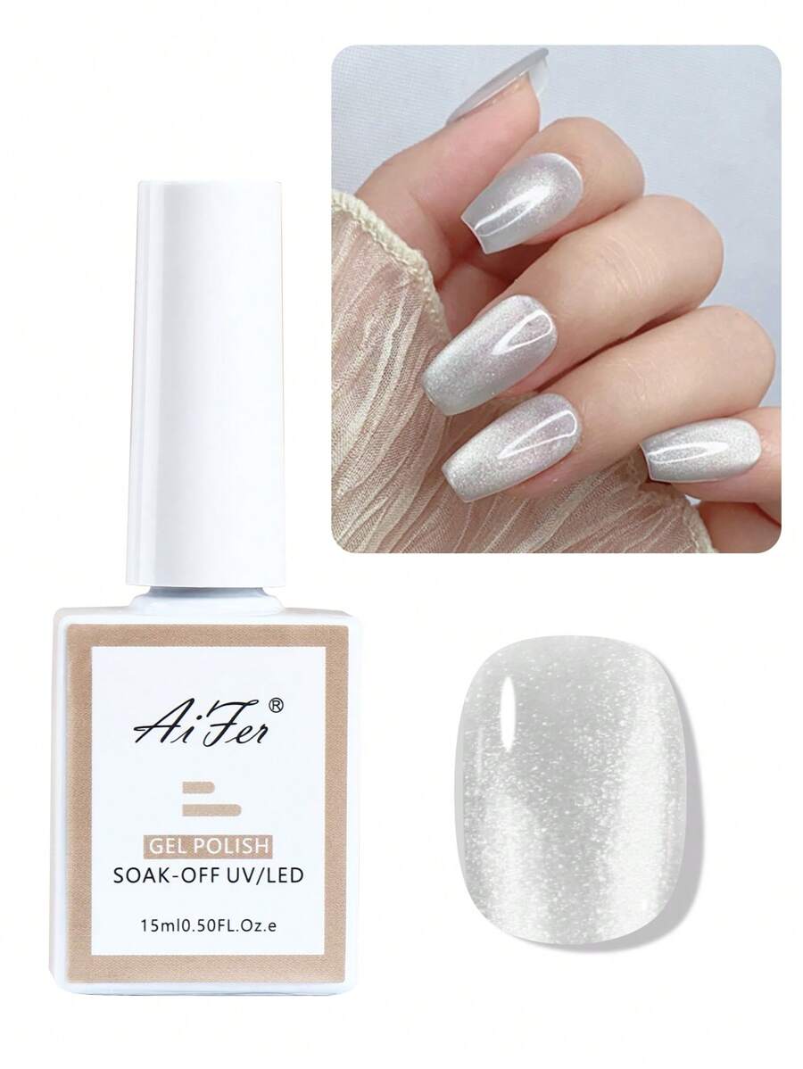 AiFer Nail Art White Cat Eye Gel Polish With Shimmering In Sun And Many Chips, Popular Color Manicure Gel Uv 15ml - White - View 1