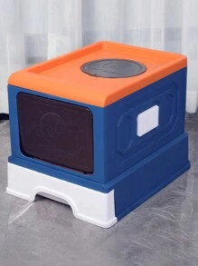 Gran Caja De Arena Para Gatos Completamente Cerrada Y Plegable Con Diseño De Cajón Y Almohadilla Rascadora Y Paredes Espesadas - Azul - Ver 1