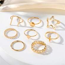 8入組幾何星星戒指套裝,包括心形和十字設計創意指套戒指(女用) - 彩色 - 查看 5