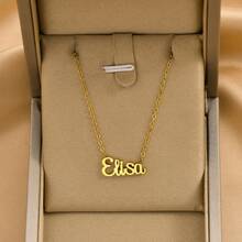 1條鍍金不鏽鋼閃亮表面英文字母項鍊,時尚個性化設計,適合男女、情侶、街頭、日常上下班、派對穿著