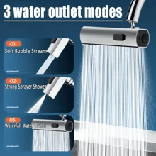 1pc Kitchen Raindance Waterfall Splash-Proof Faucet, Hot And Cold Dishwashing Basin, Vegetable Sink, Multi-Functional Rotatable Faucet Faucet - Silver - View 5