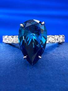 直播商品 - S925 銀寶藍色藍寶石 9*14 毫米梨形吊墜女式戒指 - 寶藍色 - 查看 1