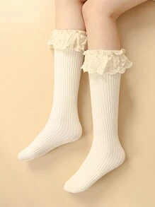 1 Par Calcetines De Encaje Sin Mostrar Para Niñas - Beis - Ver 2