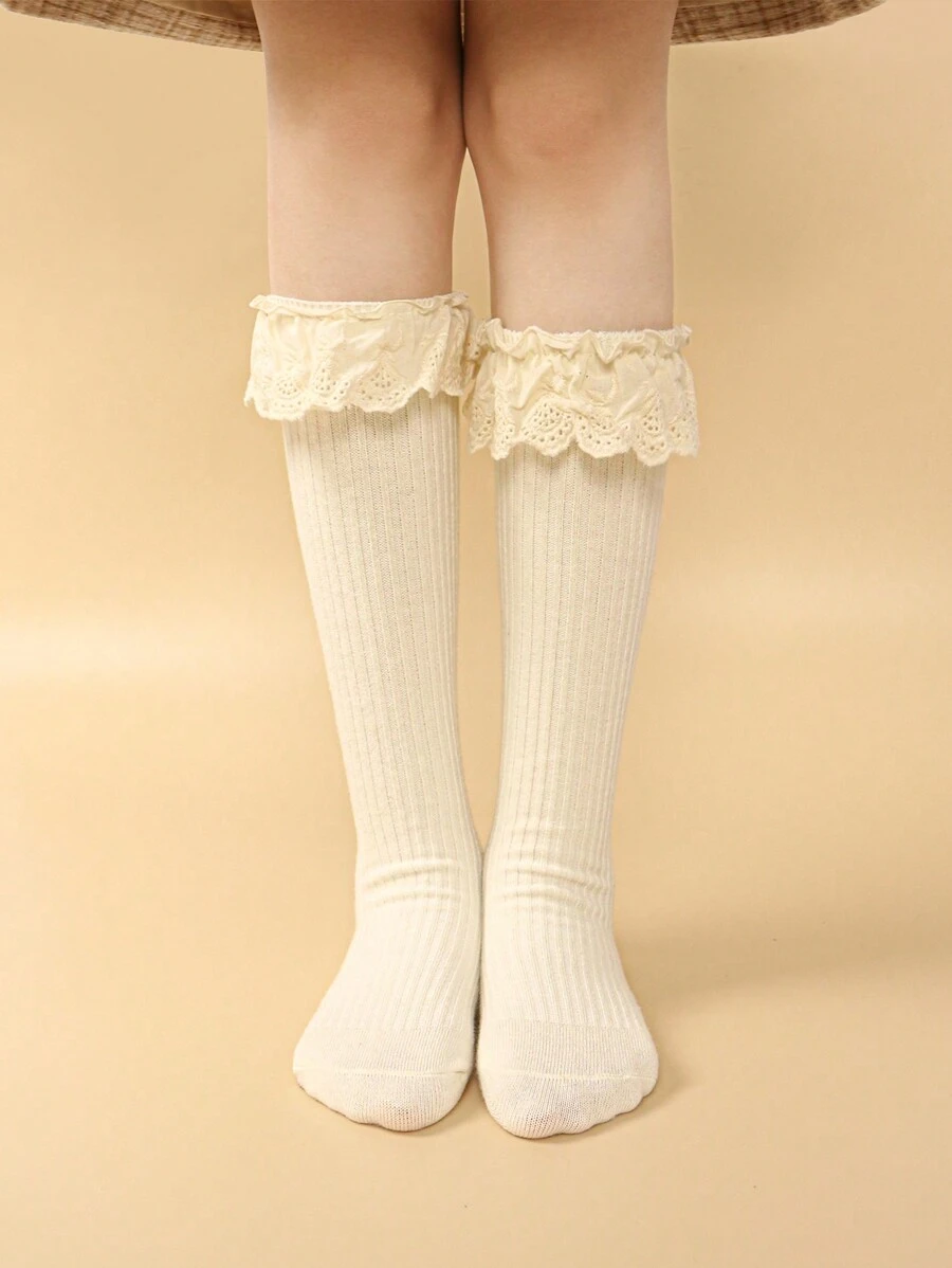 1 Par Calcetines De Encaje Sin Mostrar Para Niñas - Beis - Ver 1