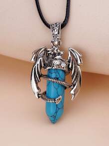 1 件装龙项链男女水晶石皮革项链龙缠绕吊坠脉轮灵气宝石项链风水幸运符新款珠宝女士礼物时尚创意礼物