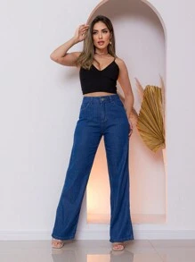 Women Jeans - 深色水洗藍 - 查看 4