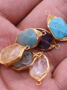 5pcs/Set Random Color Natural Stone Connectors Charms For DIY Necklace Bracelets Jewelry Making Accessories - Random Color - View 3