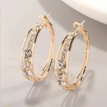 1對女士圓形耳環組,時尚鑲鑽女士耳環,防敏感飾品,適合當做生日派對禮物和日常佩戴(金色)