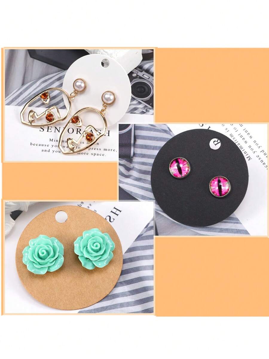 100 PCS 5cm Diameter Round Earring Display Cards Kraft Paper Earrings Tags Ear Stud Earring Card - Brown - View 1