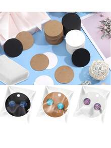 100 PCS 5cm Diameter Round Earring Display Cards Kraft Paper Earrings Tags Ear Stud Earring Card - Brown - View 3