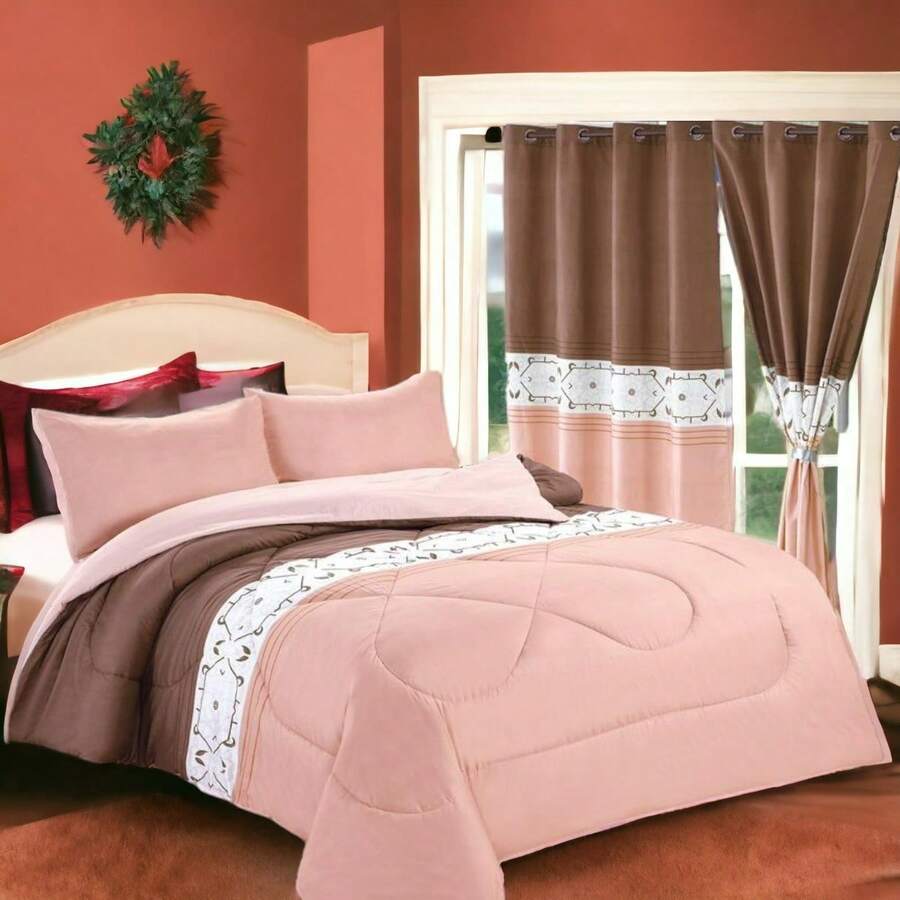 Juego De Cobertores King Diferentes Diseños Cobertor De 7 Piezas Cómodos Y Suaves Edredón Para Su Habitación - Coral con café - Ver 1