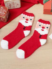 2pairs Women's Mid-calf Socks With Christmas Santa Claus & Snowman Coral Fleece Design, Warm & Versatile Winter Home Wear, Cute & Soft Round Collar Socks Suitable For Christmas - Multicolor - View 4