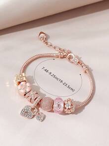 1 Miếng Thanh lịch Và Sang trọng Đồng Vòng tay Với Nạm kim cương Loại bướm Và Thiên nga , Hình trái tim Bức tranh sơn dầu Hạt , Đối với phụ nữ , DIY Sự phối hợp , Qủa tặng Gói hàng Và Lý tưởng Đối với Lễ hội Món quà - Hoa hồng vàng - Xem 7