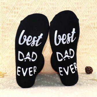 1 Pair Of Men's Socks,BEST DAD EVER ,Slip Resistant Socks, Fun Gift Socks, Fall