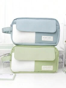 翻蓋鉛筆盒筆袋,三個間隔手提收納袋,適用於文具學校 - 藍色 - 查看 7