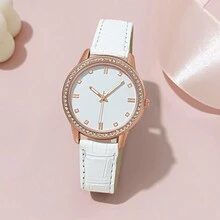 女性節日禮物1件奢華石英手表女商務時尚休閒圓形鑽石銀色不鏽鋼手表