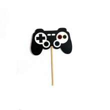 Gaming Themed Birthday Cake Topper Decoration, Game Controller Gamer Zone Cupcake Picks, Dessert Table Decoration - Black - View 3