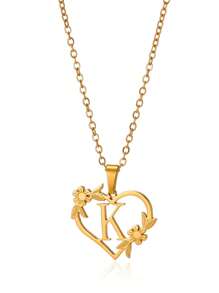 1pc Fashionable Stainless Steel Alphabet & Heart & Flower Design Necklace, Suitable For Women's Parties And Festivals, Jewelry Gift Valentines,Mom,Mother,Mother's Day,Gift