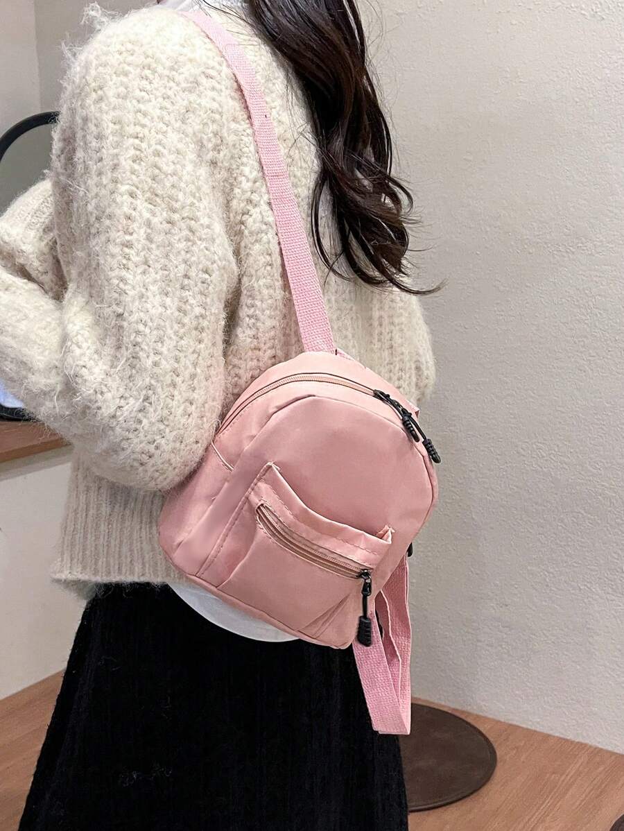 1只純色尼龍布時尚極簡多功能迷你背包 - 粉色 - 查看 1