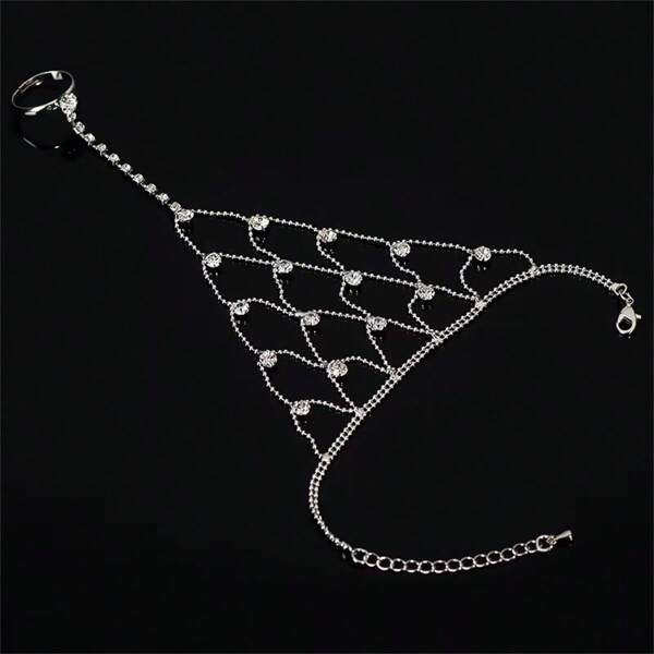 Neuer Mode Strass Armband Ring Kombination, modische lateinamerikanische Tanz Fingerkette Accessoires