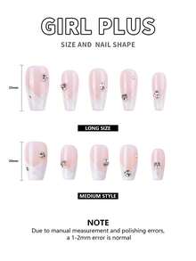 GIRL PLUS GIRLPLUS 10 handmade fake nail coffin shape, white French and press nail design, stylish nail set for women and girls everyday wear - Multicolor - View 9