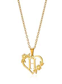 1pc Fashionable Stainless Steel Alphabet & Heart & Flower Design Necklace, Suitable For Women's Parties And Festivals, Jewelry Gift Valentines,Mom,Mother,Mother's Day,Gift