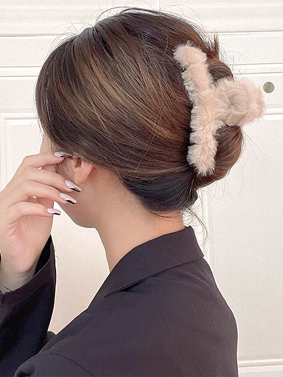 3入組毛絨髮卡，適用於秋冬女士髮型，可愛蓬鬆設計