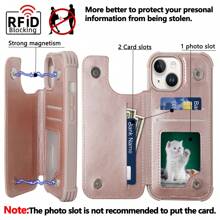 带信用卡夹和 RFID 屏蔽的皮革翻盖保护套，兼容 iPhone 7/8/SE、iPhone X/XS、iPhone XR、iPhone 11、iPhone 12/12Pro、iPhone 13 Mini、iPhone 13、iPhone 13 Pro、iPhone 13 Pro Max、iPhone 14、iPhone 14 Pro、iPhone 14 Plus、iPhone 14 Pro Max。钱包式保护套适用于车载支架。 - 玫瑰金 - 查看 2