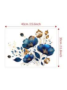 1張藍金花漸層裝飾牆紙,適用於客廳牆面、玻璃、pvc裝飾材料