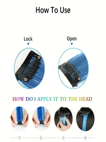 2pcs/set Colorful Party Highlights Synthetic Hair Extensions, Curly Wavy Clips-in Stripes Hairpieces For Girls - Blue - View 3