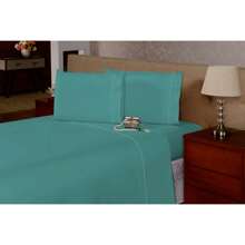 3件裝床單套裝,帶針跡和400絲包邊彈性平織棉床單 - 翡翠綠 - 查看 1