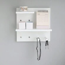 Pegboard Shelf With Hooks For Wall Mounting, Desk Organization And Mini Dorm Room Can Hold Various Of Household Objects, 1 Set - White - View 7