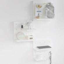 Pegboard Shelf With Hooks For Wall Mounting, Desk Organization And Mini Dorm Room Can Hold Various Of Household Objects, 1 Set - White - View 6