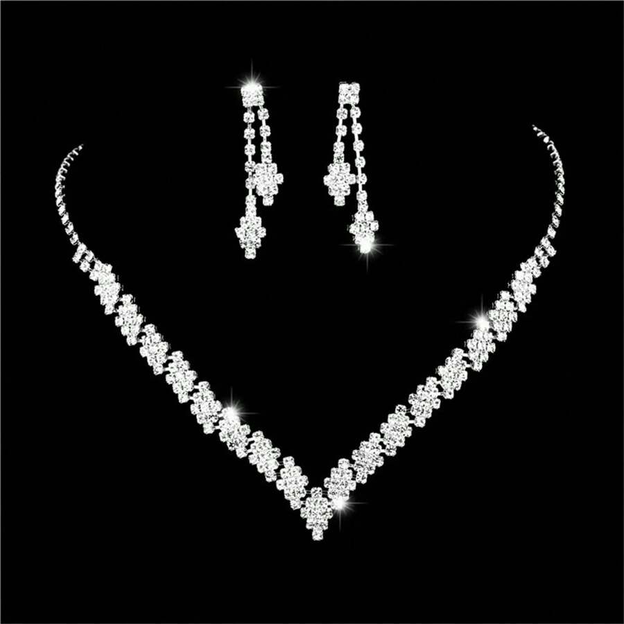 2 Stücke Set (Halskette + Ohrringe) Neuer koreanischer Stil Braut Kristall Klauen Kette Schmuckset Halskette Set
