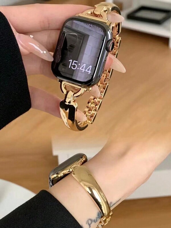 1 件 Apple Watch 表带金色女士手链，法式精致设计，兼容 Apple Watch Se 12 3 4 5 6 7 8 9 系列，兼容 Apple Watch 38 毫米、40 毫米、41 毫米、42 毫米、44 毫米、45 毫米，奢华金属 Apple Watch 表带，无需工具即可轻松安装和拆卸，Apple Watch 表带