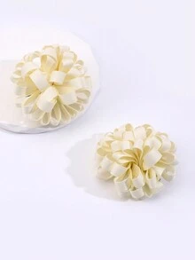 2pcs/pack Ivory Embroidered Ball Flower Hair Clips For Girls - Beige - View 3