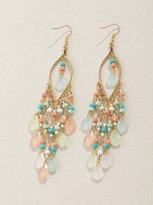 Beaded Tassel Jewelry 1pair Earrings - Multicolor - View 5