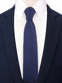 1件男士商務時尚純色聚酯纖維格紋領帶,適合辦公、婚禮、派對穿著 - 藏蓝色 - 查看 2